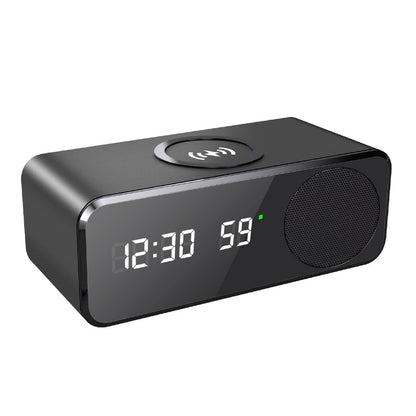Multifunctional Bluetooth Speaker with Wireless Charger - Digital Alarm Clock & Temperature Display