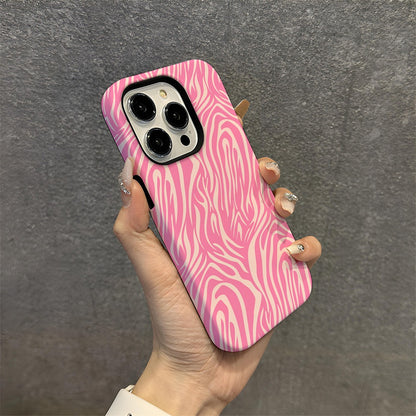 Pink Tiger Stripe Print Protective Hard Phone Case for iPhone 16 15 14 13 Series