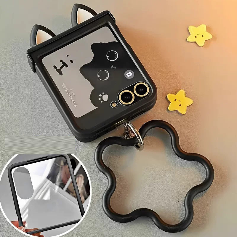Cute 3D Cat Ears Folding Screen Case for Motorola Razr 50 40 Ultra / Xiaomi Mix Flip - Soft Protective Cover