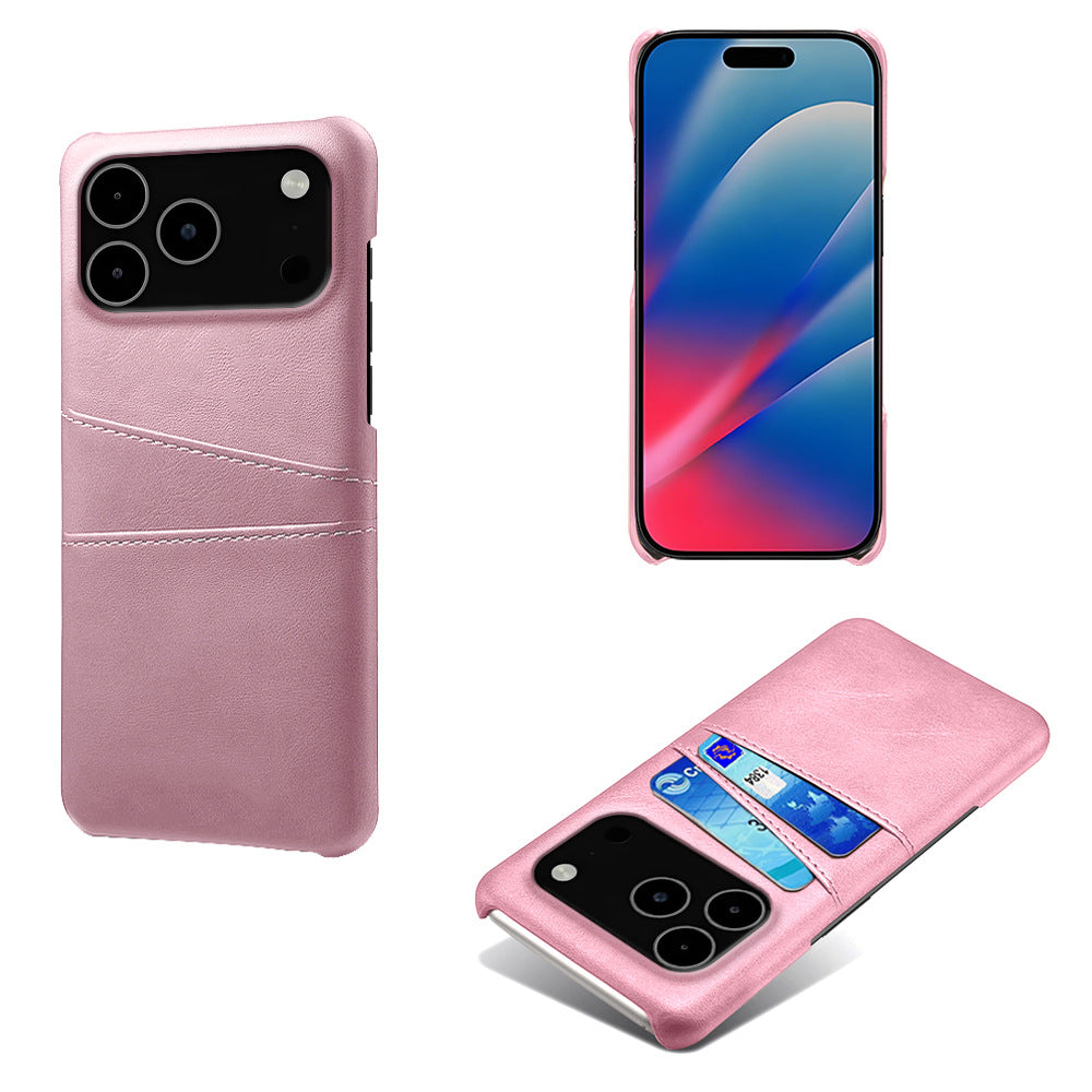 Dual Card Slot Leather Phone Case - Slim Wallet Back Cover with Card Pocket for iPhone