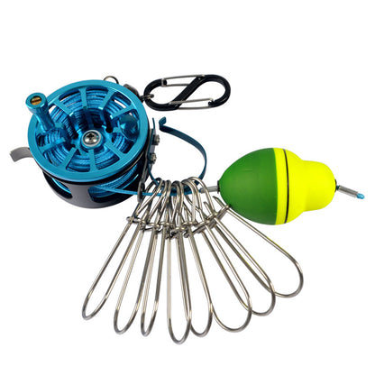Stainless Steel Live Fish Stringer with Reel - 8 Clips Fishing Lock Stringer & Float