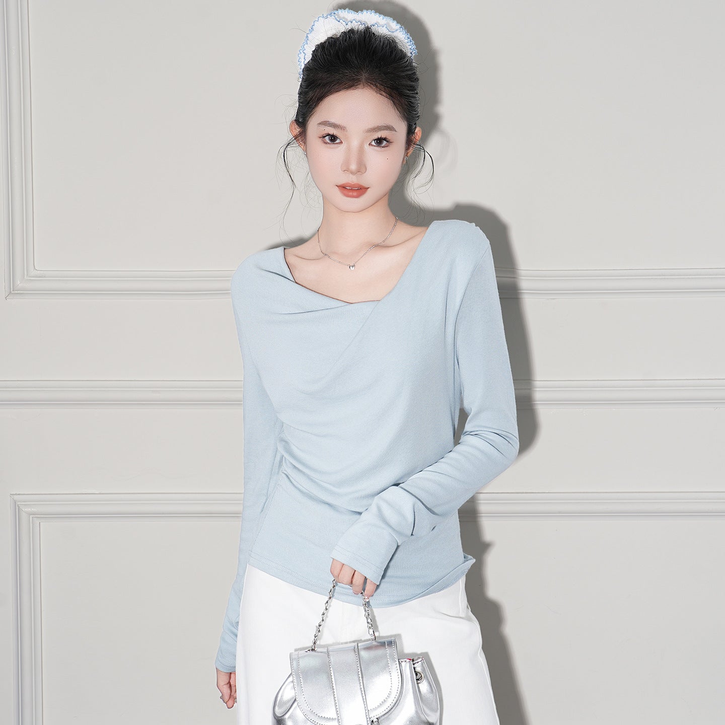 Chic Solid Black Ruched Off-the-Shoulder Casual Top for Women