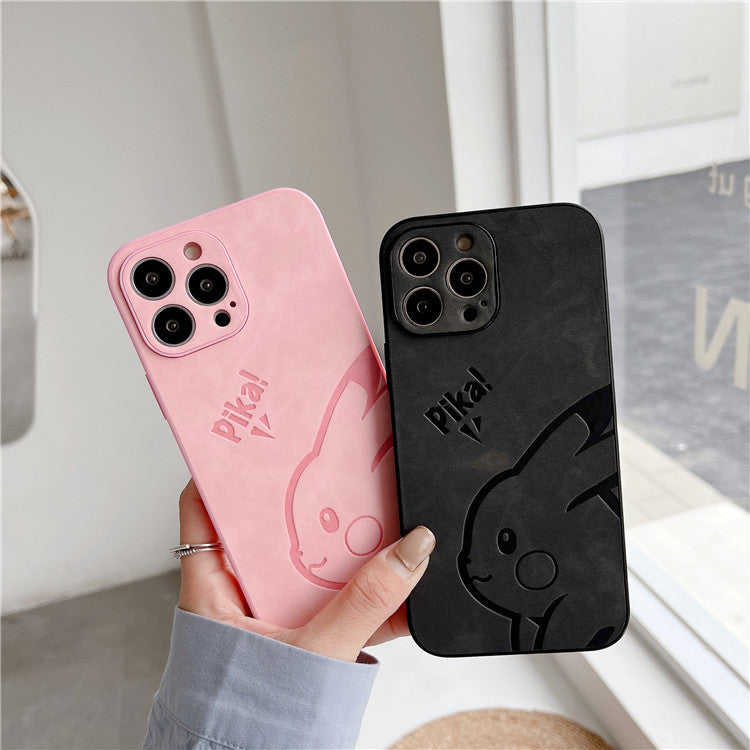 Cute Pikachu Embossed Leather Phone Case for iPhone 16 15 14 13 12 Pro Max - Soft Matte Cover