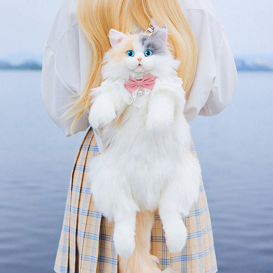 Unique Calico Cat Plush Backpack - Cute Functional Stuffed Animal Bag