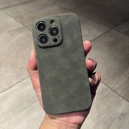 Premium Suede Leather Phone Case for iPhone 14 Pro Max 13 12 11 - Slim Half-Wrapped Anti-Fall Cover