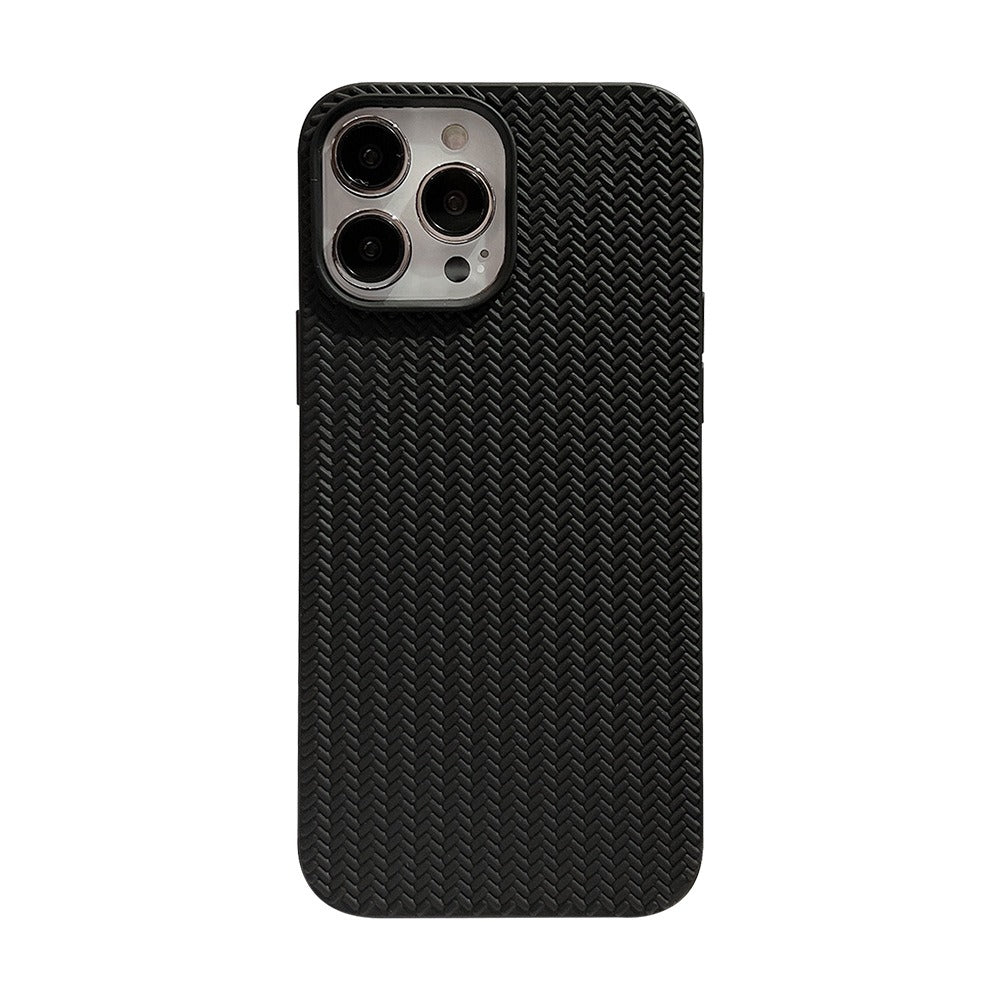 Aesthetic Minimalist Weaving Pattern Soft Silicone iPhone Case - Elegant Cream White Back Cover