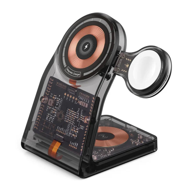 3-in-1 Transparent Magnetic Wireless Charger Stand - Fast Charging Station for iPhone, Apple Watch & AirPods