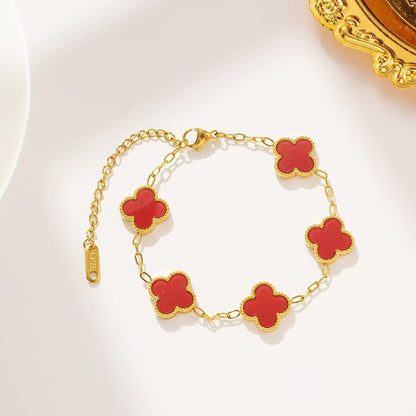 Luxury Four-Leaf Clover Chain Bracelet - Minimalist Lucky Flower Jewelry