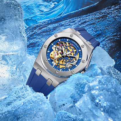 Fashionable Rose Gold Men's Watch - Premium Mechanical Timepiece with Silicone Strap