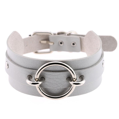 Punk PU Leather Choker Necklace with Oversized O-Ring Pendant | Multi-Color Collar Chain