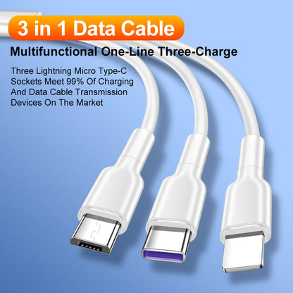 3-in-1 1.2M 5A Super Fast Charging Cable - Multi-Function Multi-Port USB Charging Cord for Android & iPhone