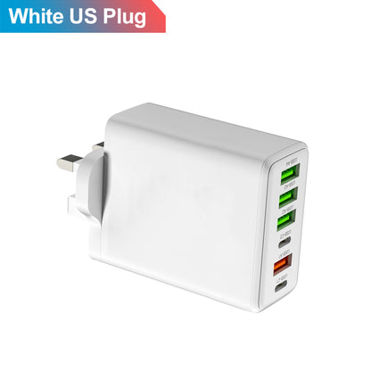 6-in-1 Multi-Port Travel Wall Charger - 2 Type-C PD & 4 USB Fast Charging Adapter