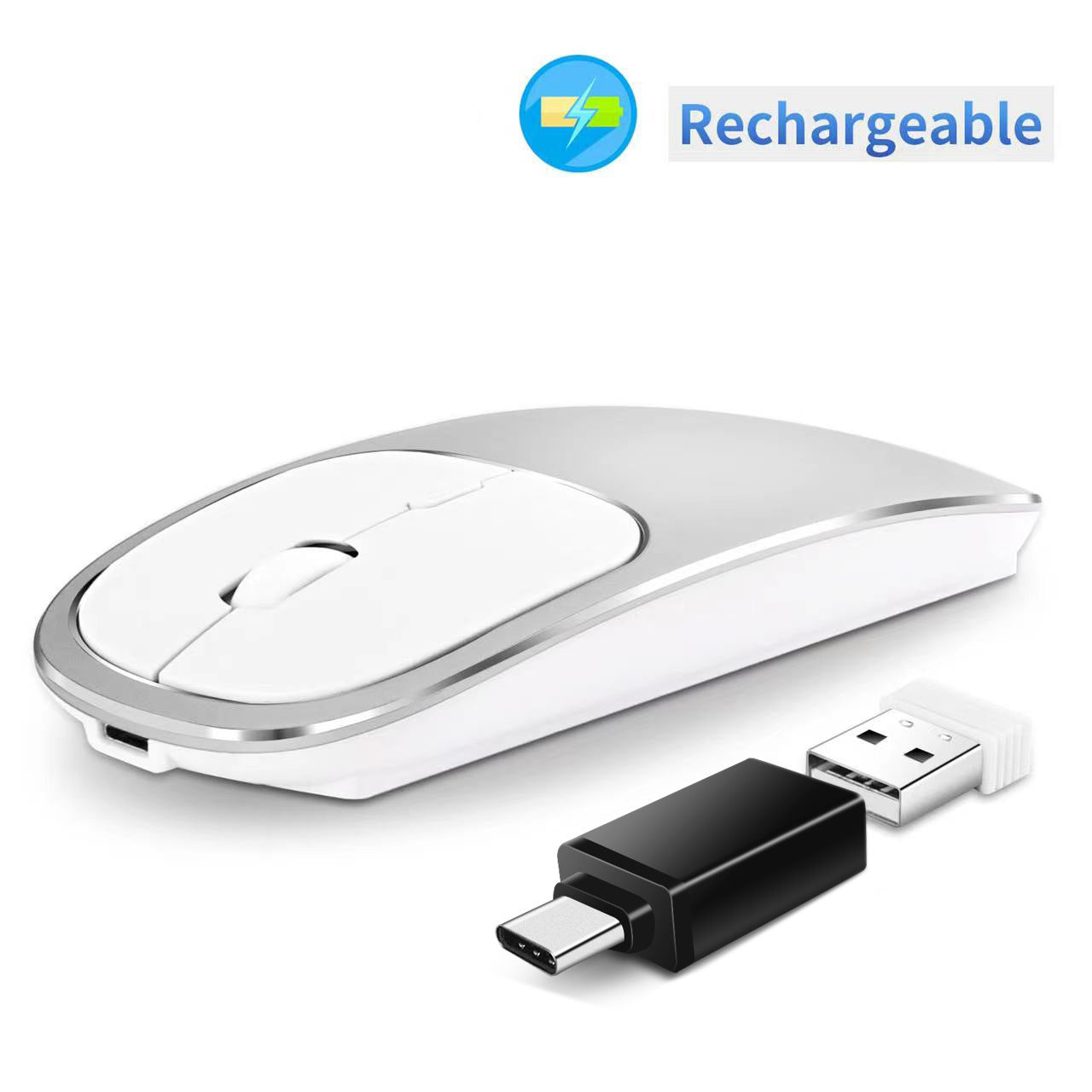 Slim Wireless Charging Mouse - 2.4G Silent Portable Optical Mouse for Laptop and Desktop Office