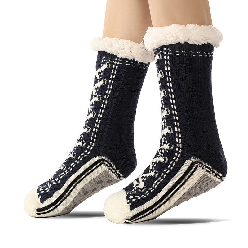 Turquoise Anti-Slip Slipper Socks with Plush Fleece Lining (Women's)