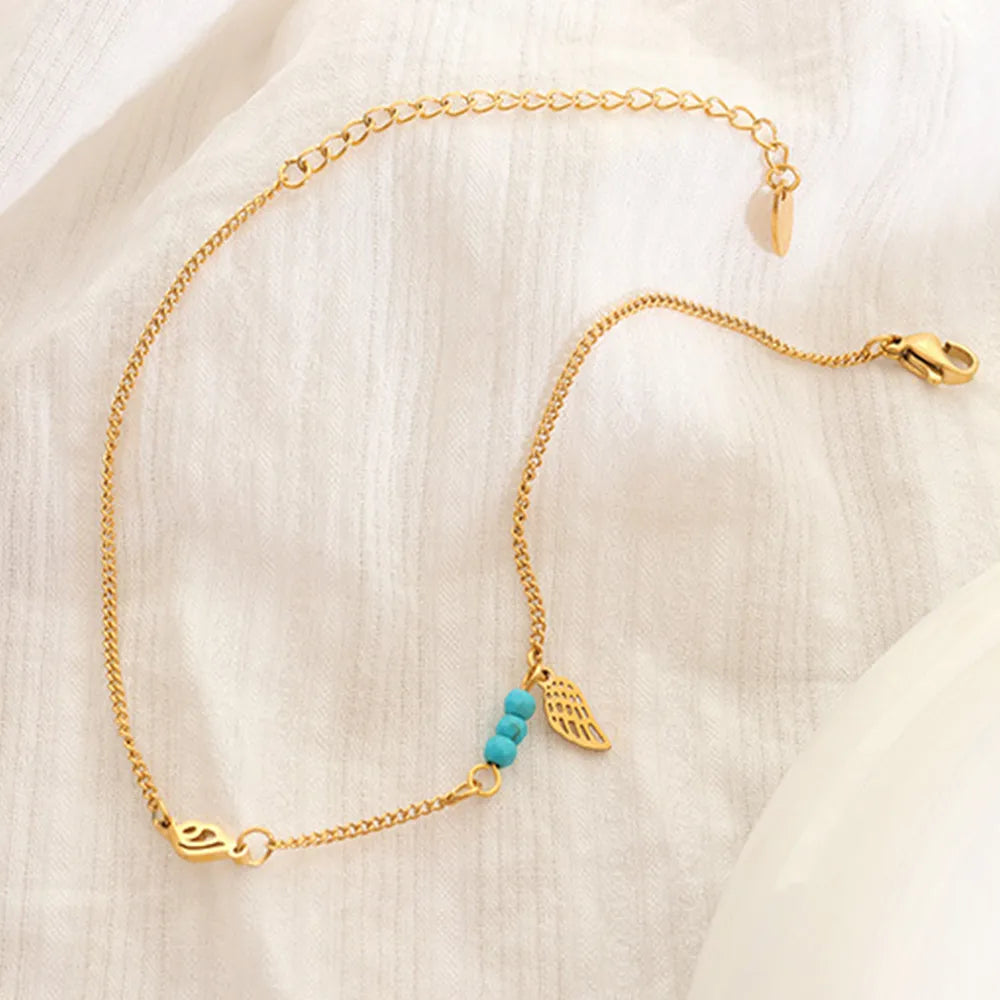 Elegant Titanium Steel Wing Shape Charm Anklet Bracelet