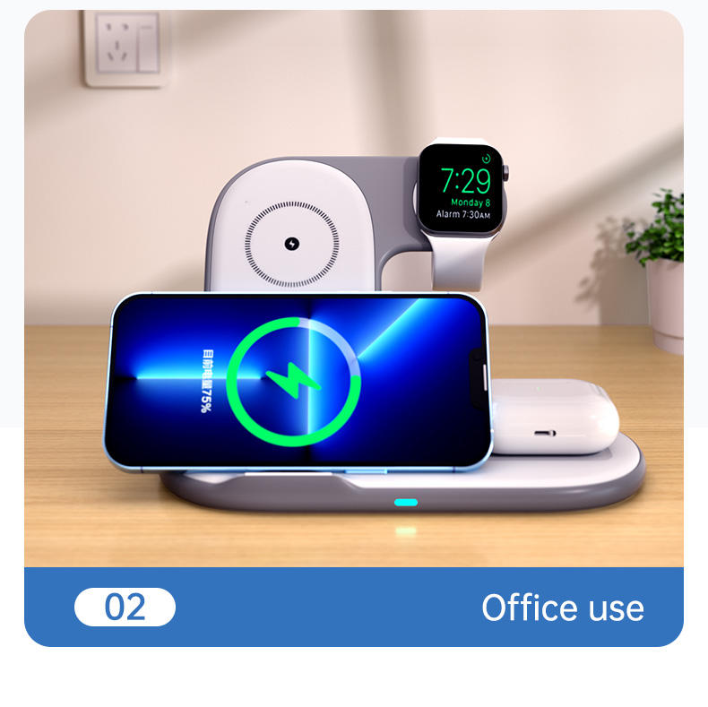 Foldable 3-in-1 Fast Wireless Charger Stand - Multi-Device Charging Dock for iPhone, Apple Watch & AirPods