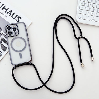 Electroplated Transparent Magnetic Lanyard Phone Case - Crossbody Shockproof Protective Cover for iPhone