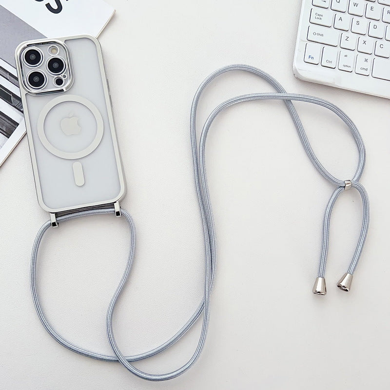 Electroplated Transparent Magnetic Lanyard Phone Case - Crossbody Shockproof Protective Cover for iPhone