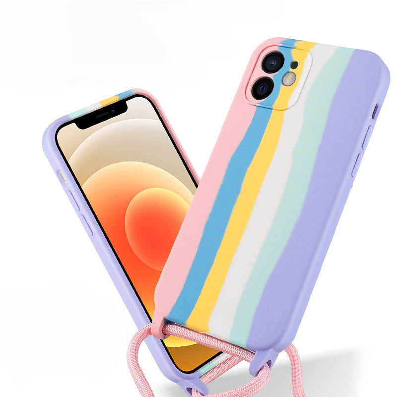 Rainbow Silicone Lanyard Case for iPhone - Full Protection Anti-Fall Crossbody Phone Cover