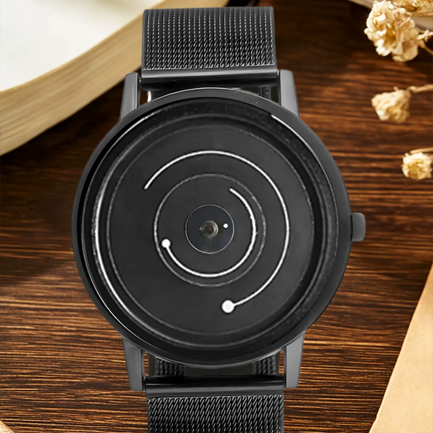 Trendy Pointerless Concept Watch with Stainless Steel Mesh Strap