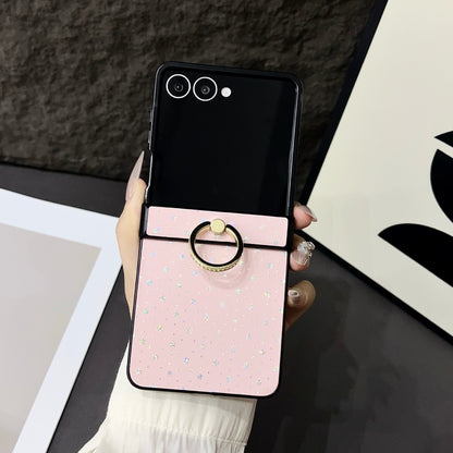 Glitter Star Pattern Leather Case with Metal Ring Holder for Samsung Galaxy Z Flip 6 5 4 - Slim Shockproof Cover