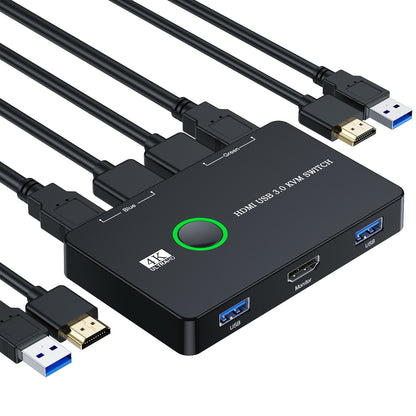 2-Port HDMI KVM Switch - USB 3.0 Display and Peripheral Sharing Switcher for 2 Computers
