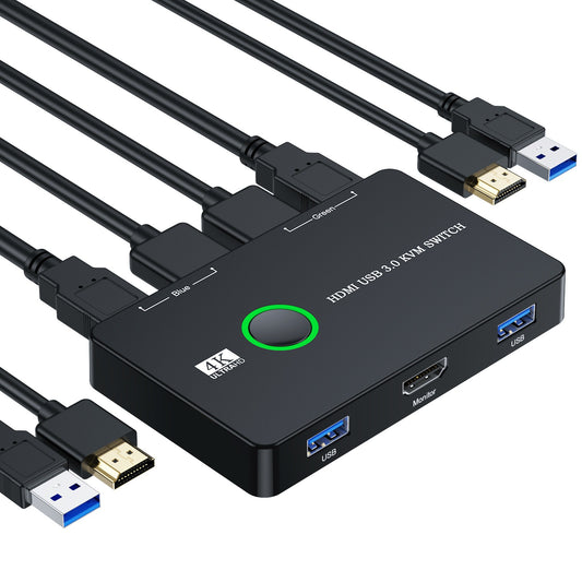 2-Port HDMI KVM Switch - USB 3.0 Display and Peripheral Sharing Switcher for 2 Computers