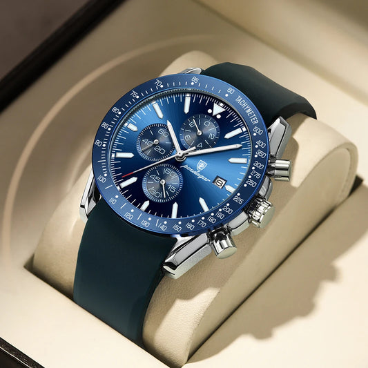 Multi-Functional Blue Dial Men's Business Watch - Premium Sports Watch with Silicone Strap