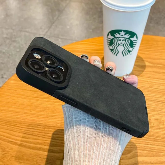 Luxury Matte Soft Leather Phone Case with Camera Lens Protection for iPhone 16 15 14 13 12 Pro Max - Shockproof Silicone Edge Cover