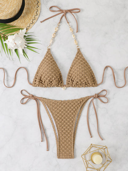 Minimalist Solid Color Triangle Bikini Set - Trendy Summer Poolside Swimwear