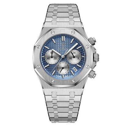 Luxury Men's Chronograph Quartz Watch - Stainless Steel Sports Wristwatch