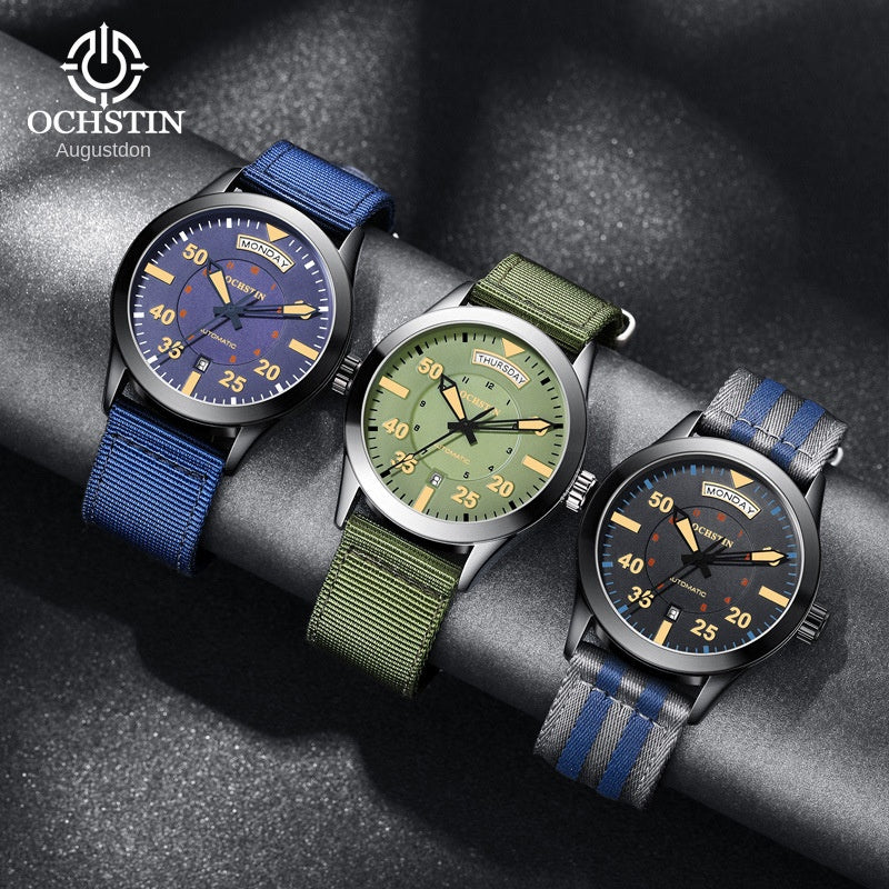 Luxury Automatic Men's Watch - Water-Resistant Mechanical Wristwatch with Nylon Strap