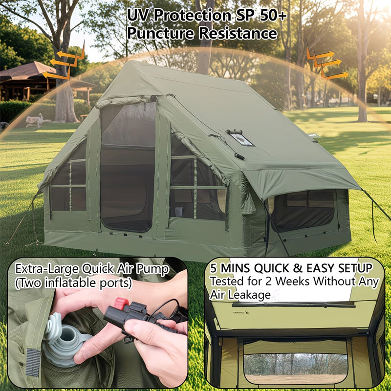 Outdoor Inflatable Air Tent with Extension Canopy - Breathable Mesh House Tent with Air Pump