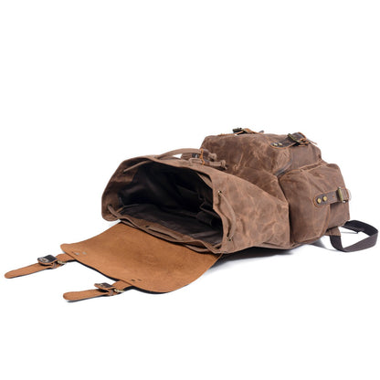 Men's Vintage Oil Wax Canvas & Leather Backpack - Retro Travel Computer Bag