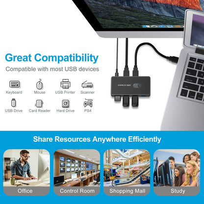 AT06 USB 3.0 Sharing Switch - 4-Port Peripheral Switcher & Printer Sharer for 2 Computers