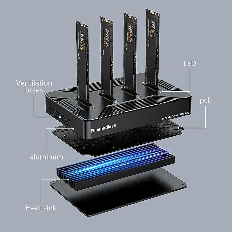 4-Bay M.2 NVMe & SATA SSD Docking Station - Dual-Protocol Portable Hard Drive Enclosure with USB 3.2 Gen 2