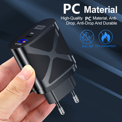 20W PD & QC3.0 Dual-Port Fast Wall Charger - LED Luminous Mobile Phone Charging Head