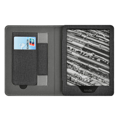 Cloth Texture Folio Case with Hand Strap & Stand for Kindle Paperwhite 5 (11th Gen 6.8") - Card Holder Cover