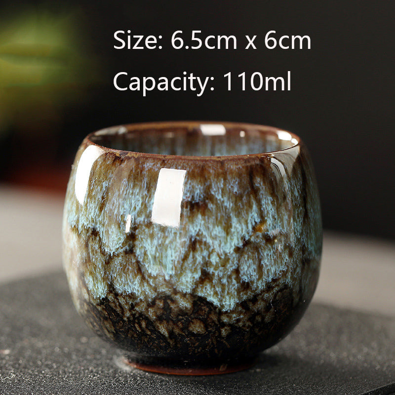 Jian Zhan Master Tea Cups with Egg-Shaped Design and Colorful Glaze