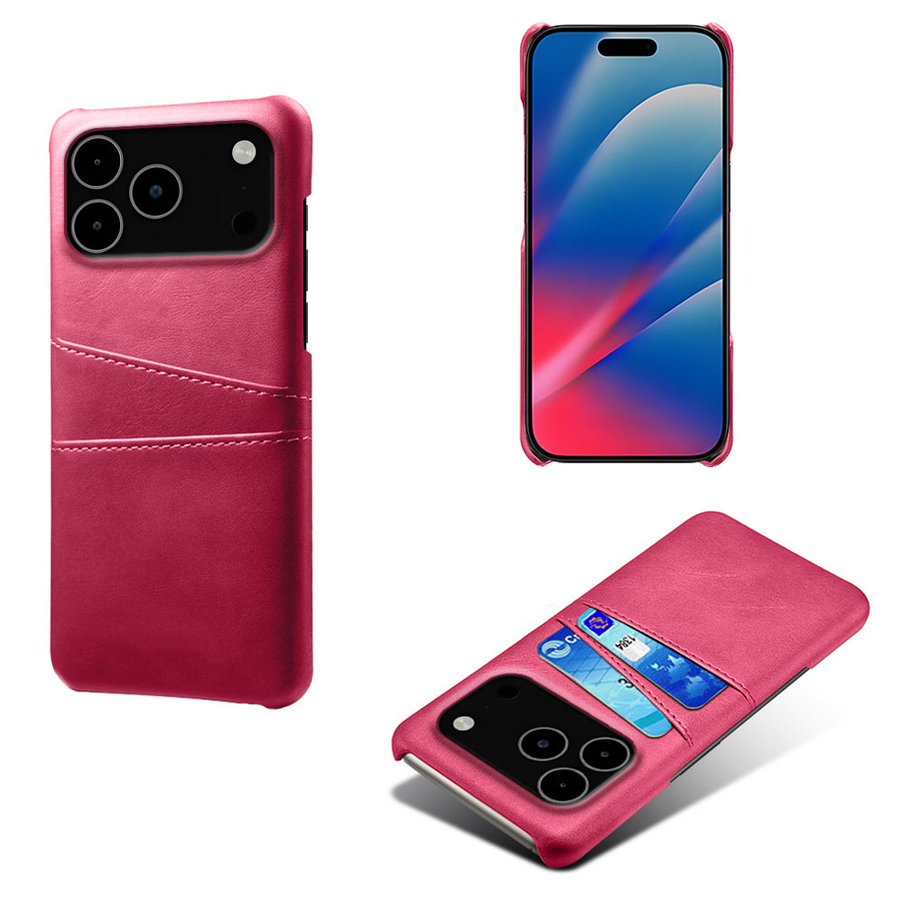 Dual Card Slot Leather Phone Case - Slim Wallet Back Cover with Card Pocket for iPhone