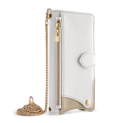Crossbody Leather Wallet Case with Makeup Mirror & Card Holder for iPhone 17 16 15 14 Pro Max - Zipper Pocket Stand Cover