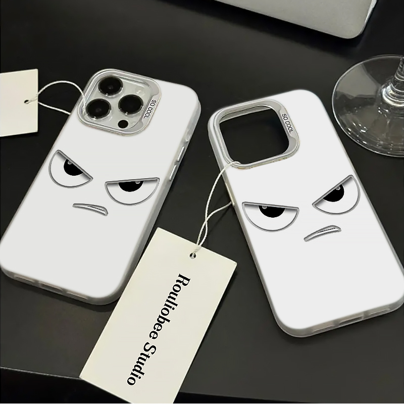 Creative Angry Emoji Face Laser Phone Case for iPhone 15 14 13 Pro Max - Cute Holographic Soft Cover