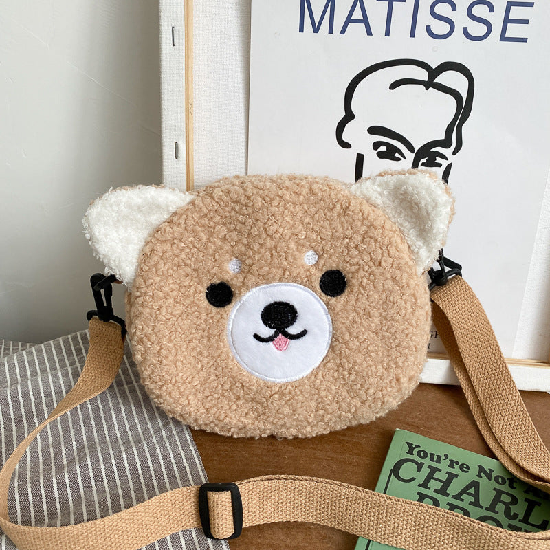 Cute Cat Doll Plush Crossbody Shoulder Bag for Women (Small Round)