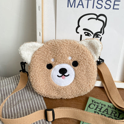 Cute Cat Doll Plush Crossbody Shoulder Bag for Women (Small Round)