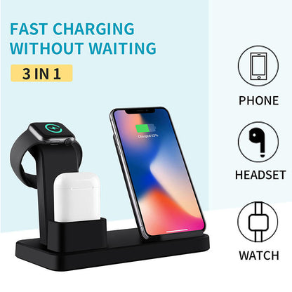 3-in-1 Wireless Fast Charger Stand 10W - Desktop Storage Charging Station for iPhone, Apple Watch & AirPods