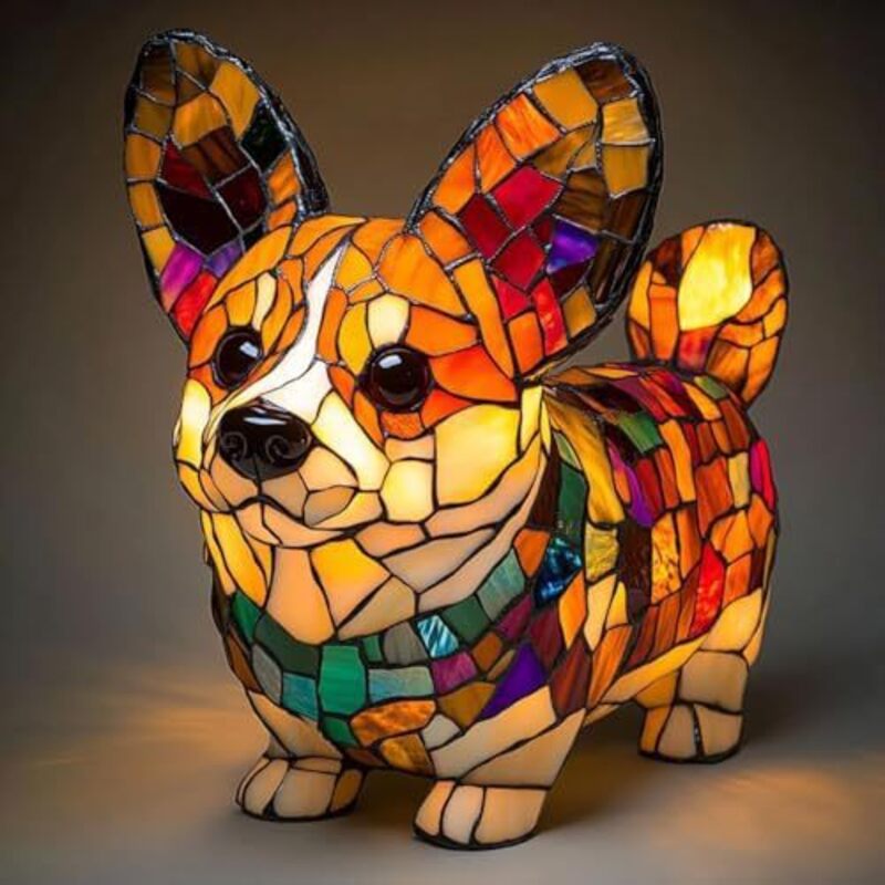 Animal Resin LED Night Light | Cute Tiffany Style Cat Bedside Lamp for Living Rooms and Bedrooms