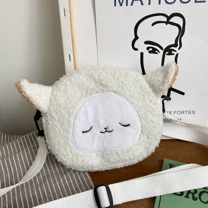 Cute Cat Doll Plush Crossbody Shoulder Bag for Women (Small Round)