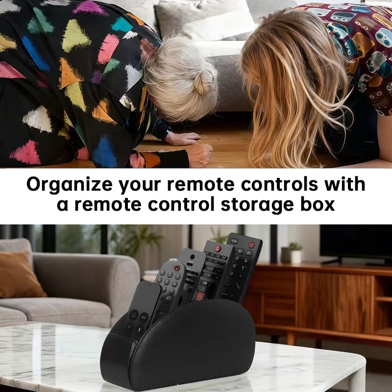 5-Slot PU Leather Remote Control Holder - Desktop Organizer for TV & Media Players