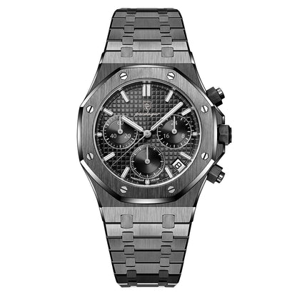Luxury Men's Chronograph Quartz Watch - Stainless Steel Sports Wristwatch