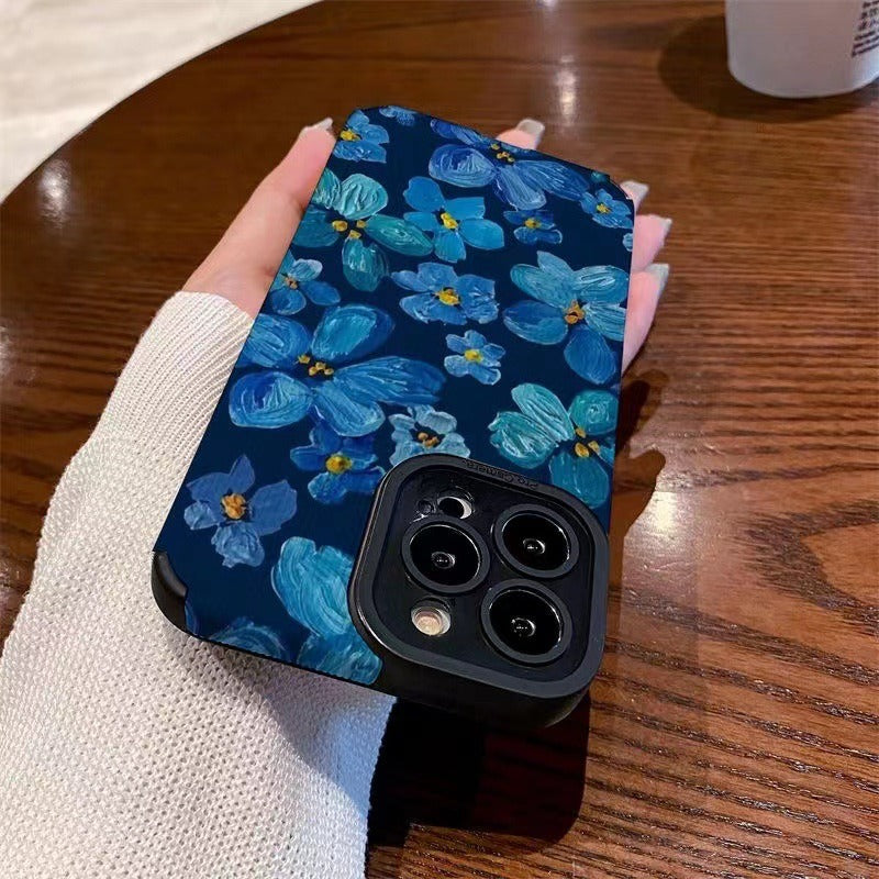 Aesthetic Vintage Floral Blue Flower Soft TPU Case - Shockproof Protection Cover for iPhone